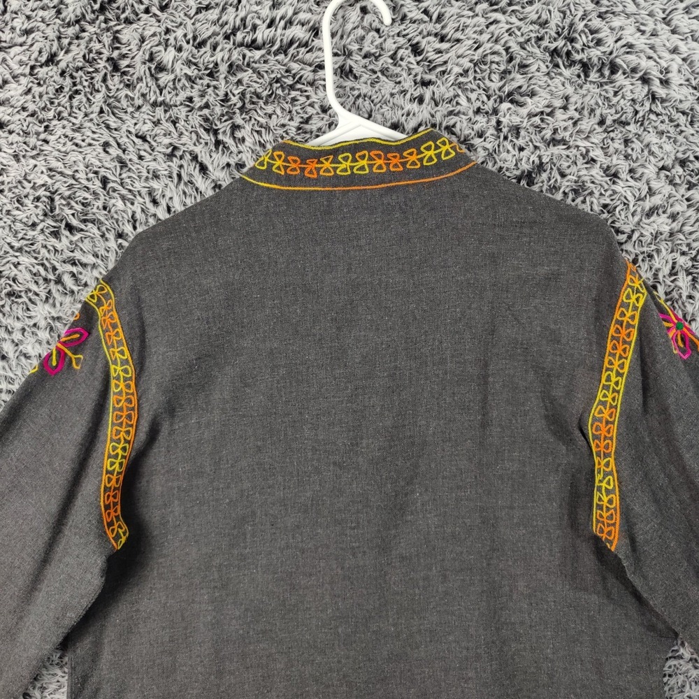 Ivy Jane Women Boho Cottagecore Tunic Top L Gray Embroidered Peasant Blouse - Picture 9 of 11